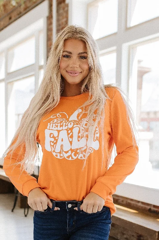 Hello Fall Graphic Long Sleeve Top | S-2XL