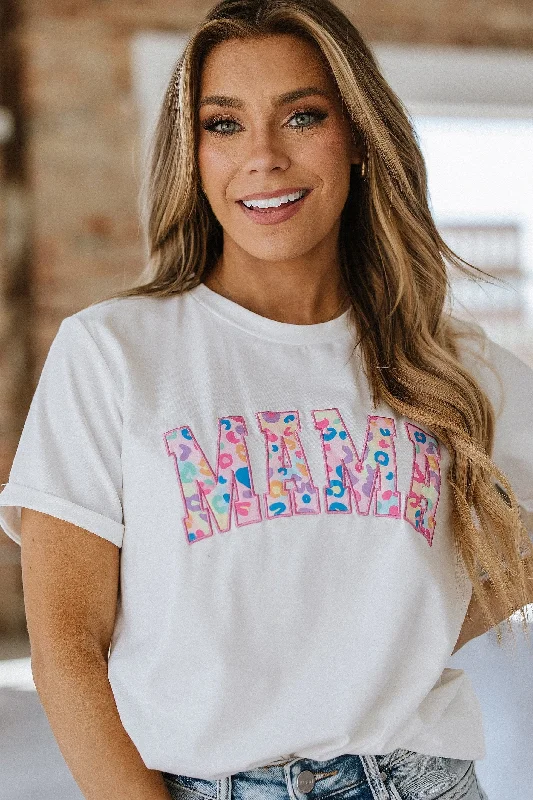 Leopard Embroidered Mama Graphic Tee | S-2XL