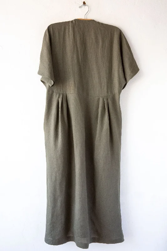 Linen V Drape Dress