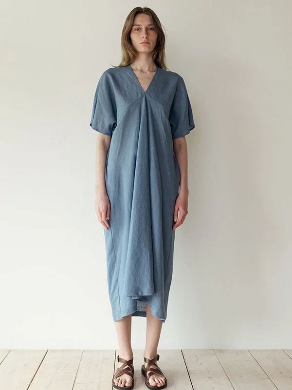 Linen V Drape Dress