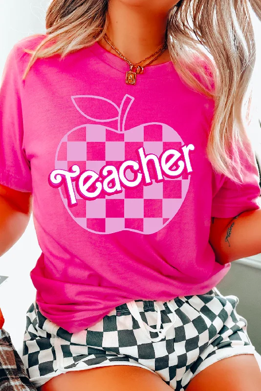 Teacher Checkered Apple Graphic Crewneck | S-2XL