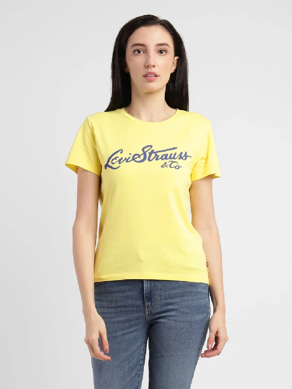 Women's Brand Logo Round Neck T-shirt Yellow