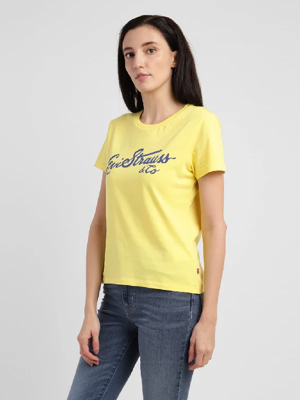 Women's Brand Logo Round Neck T-shirt Yellow