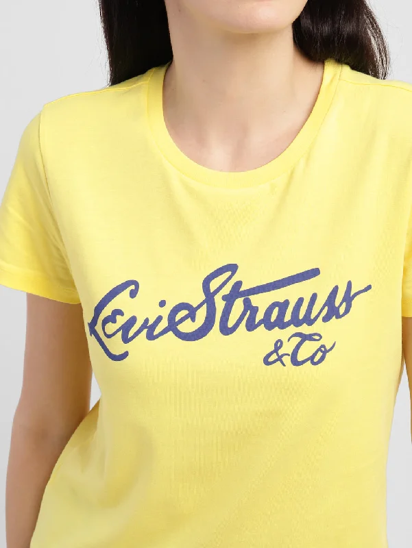 Women's Brand Logo Round Neck T-shirt Yellow