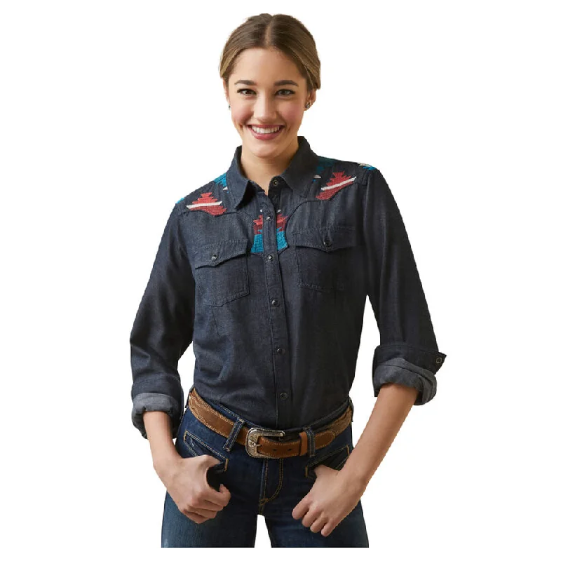 10046312 Ariat Women's Dutton Embroidered Long Sleeve Western Snap Shirt - Rinsed