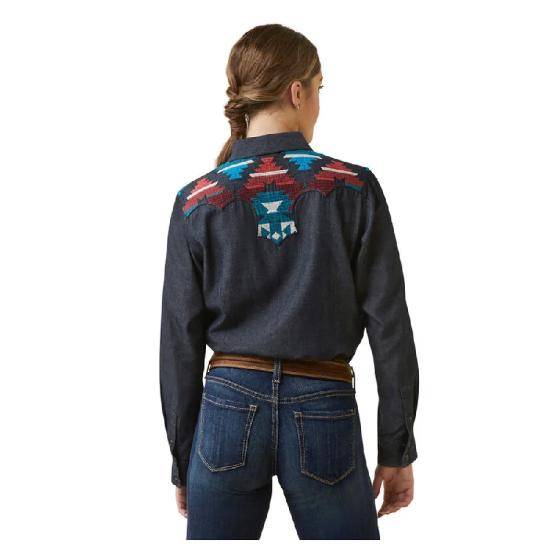 10046312 Ariat Women's Dutton Embroidered Long Sleeve Western Snap Shirt - Rinsed