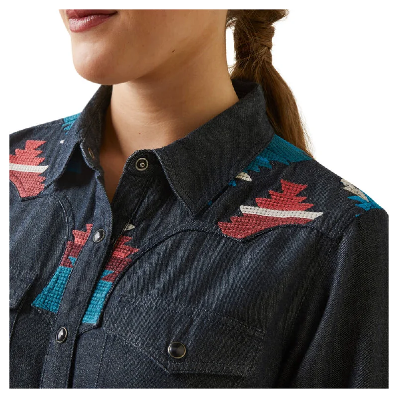 10046312 Ariat Women's Dutton Embroidered Long Sleeve Western Snap Shirt - Rinsed