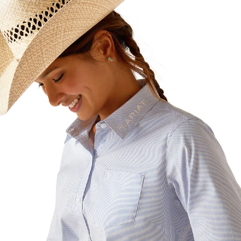 10048755 Ariat Women's Team Kirby Long Sleeve Stretch Shirt- Ultramarine Stripe