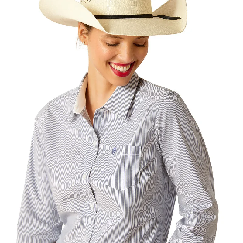 10048886 Ariat Women's Kirby Long Sleeve Stretch Shirt - True Blue