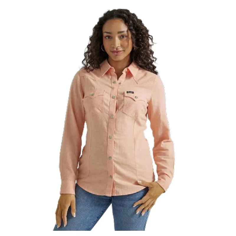 112347182 Wrangler Women's Retro® Long Sleeve Solid Peach Snap Shirt