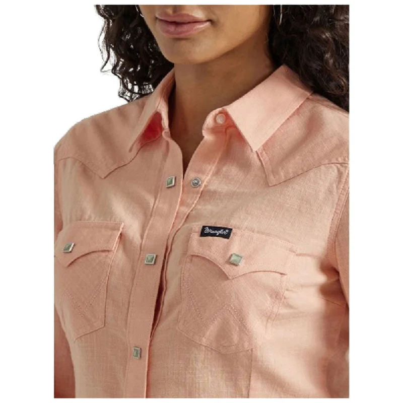 112347182 Wrangler Women's Retro® Long Sleeve Solid Peach Snap Shirt