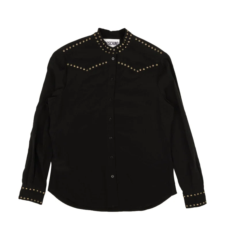 Black Silk Gold Nailhead Trim Blouse