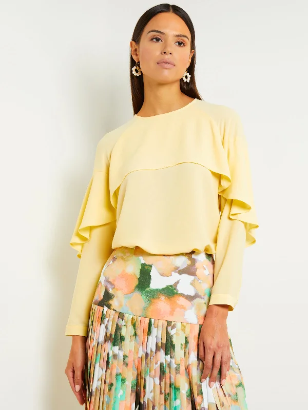 Cape Overlay Blouse - Crepe de Chine, Pale Gold