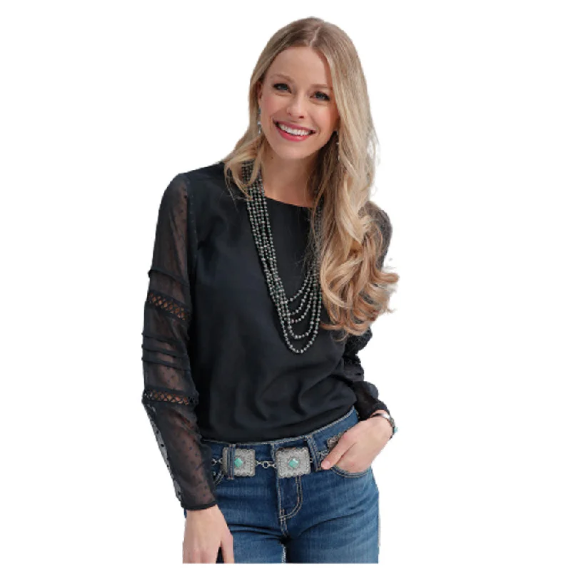 CTW7430002 Cruel Women's Long Sleeve Georgette Blouse - Black