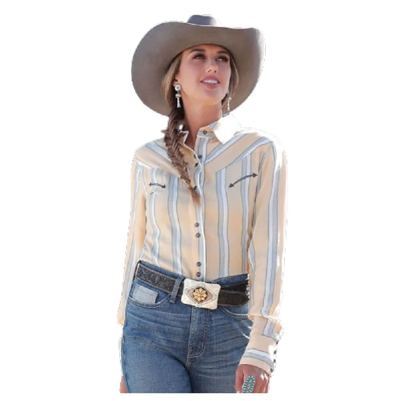 CTW7466002 Cruel Women's Long Sleeve Yellow Stripe Western Shirt