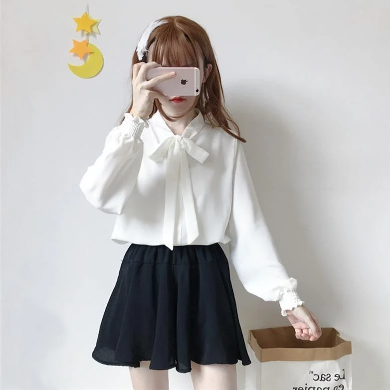 Kawaii Long Sleeved Shirt With Bowknot