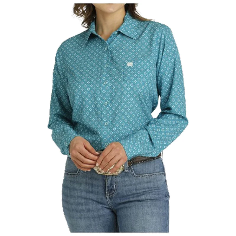 MSW9163026 Cinch Women's Long Sleeve ArenaFlex Button Shirt - Teal Print