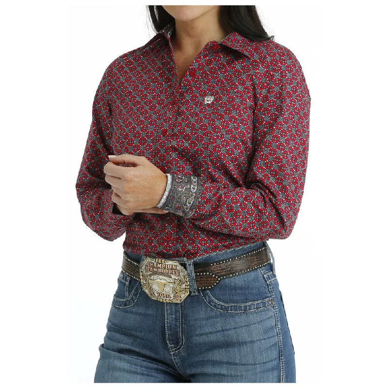 MSW9164219 Cinch Women's Long Sleeve Western Button Shirt - Red Print