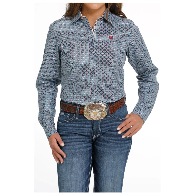 MSW9165037 Cinch Women's Long Sleeve Western Button Down Shirt - Light Blue Print