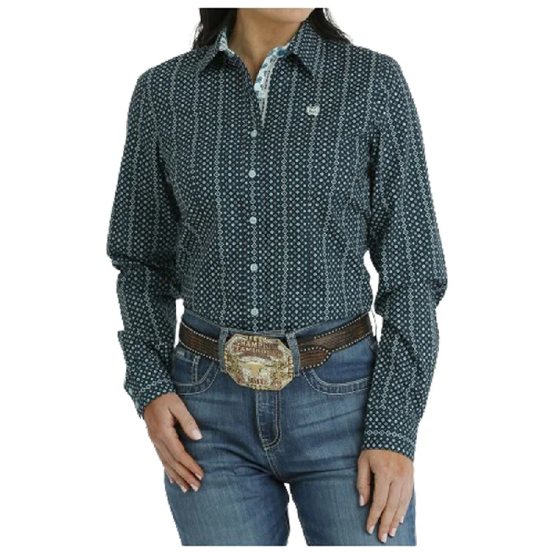 MSW9165044 Cinch Women's Long Sleeve Shirt - Dark Green Print