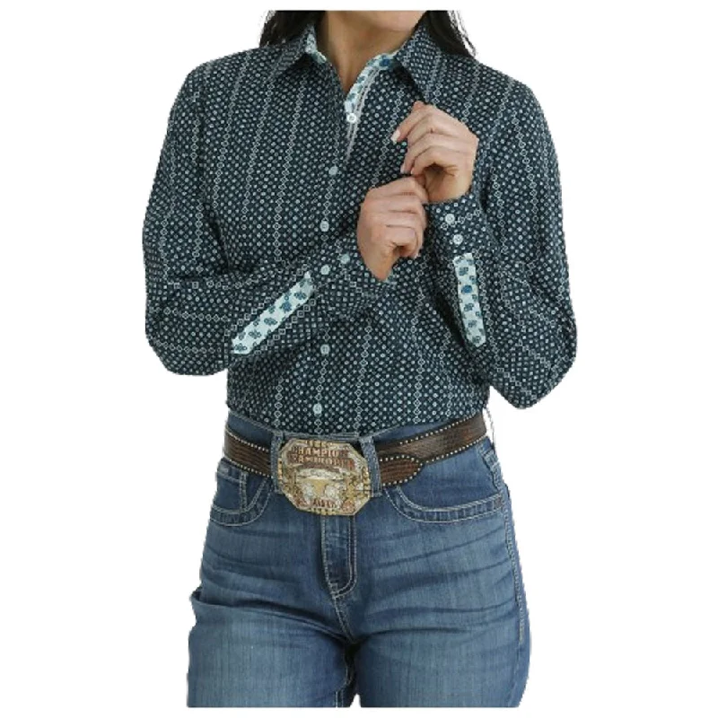 MSW9165044 Cinch Women's Long Sleeve Shirt - Dark Green Print