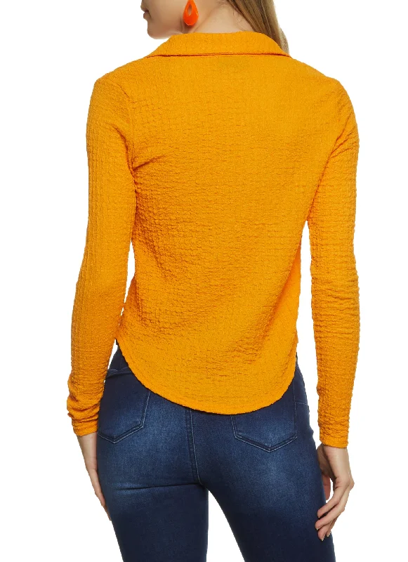 Crepe Knit Button Front Long Sleeve Shirt