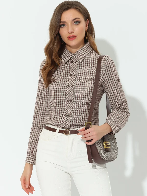 Plaid Button Down Shirt Long Sleeve Blouse Top