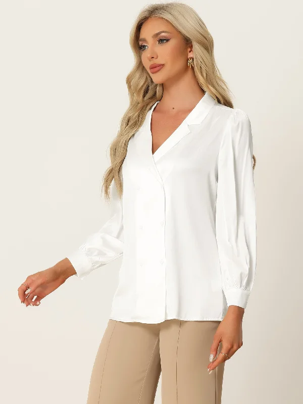 Work Business Casual Button Down Satin Long Sleeve Shirt