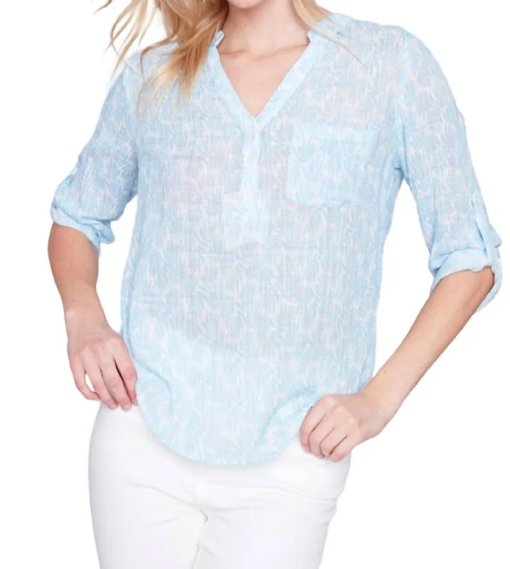 Printed Cotton Gauze Blouse In Sky