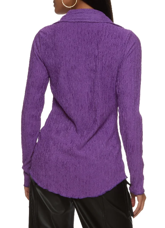 Textured Knit Button Front Long Sleeve Shirt