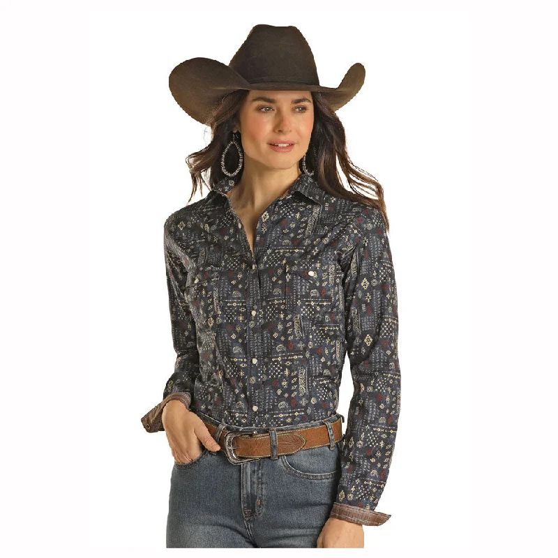 RWN2S02815 Panhandle Women's Long Sleeve Western Snap Shirt - Navy