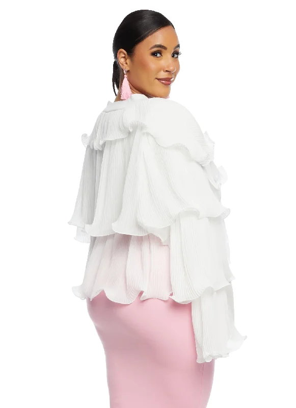 Plisse Ruffled Tiered Long Sleeve Blouse