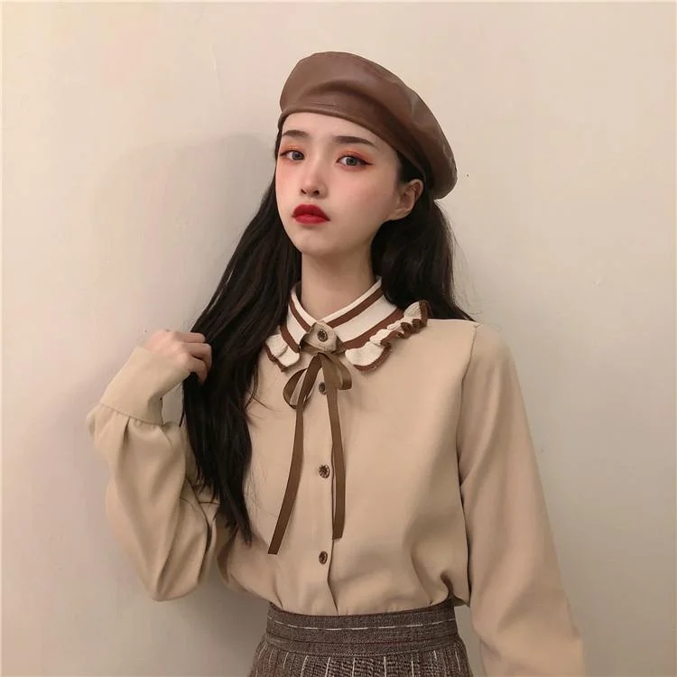 Women's Cute Bowknot Peter Pan Collar Shirts