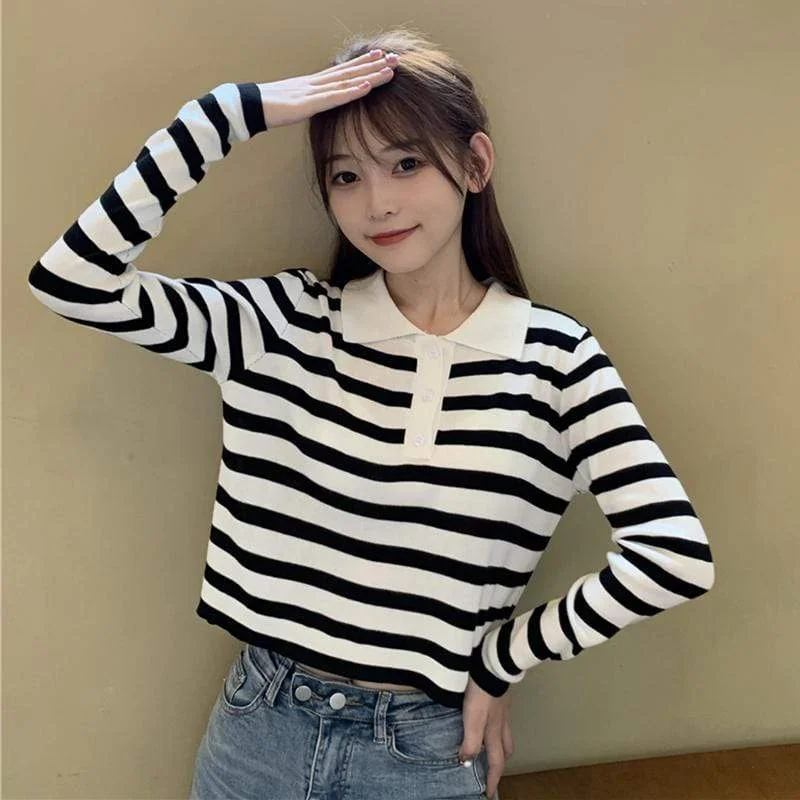 Women's Cute Long Sleeved Striped Shirts