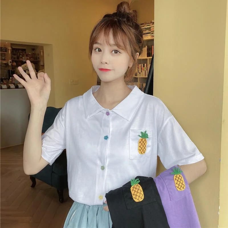 Women's Cute Pineapple Embroidered Shirts