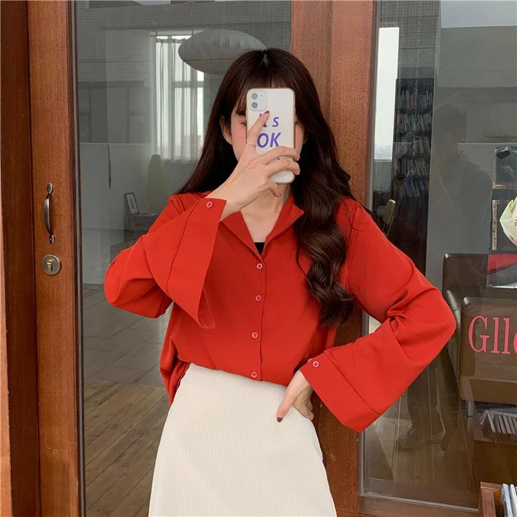 Women's Cute Solid Color Long Sleeved Shirts