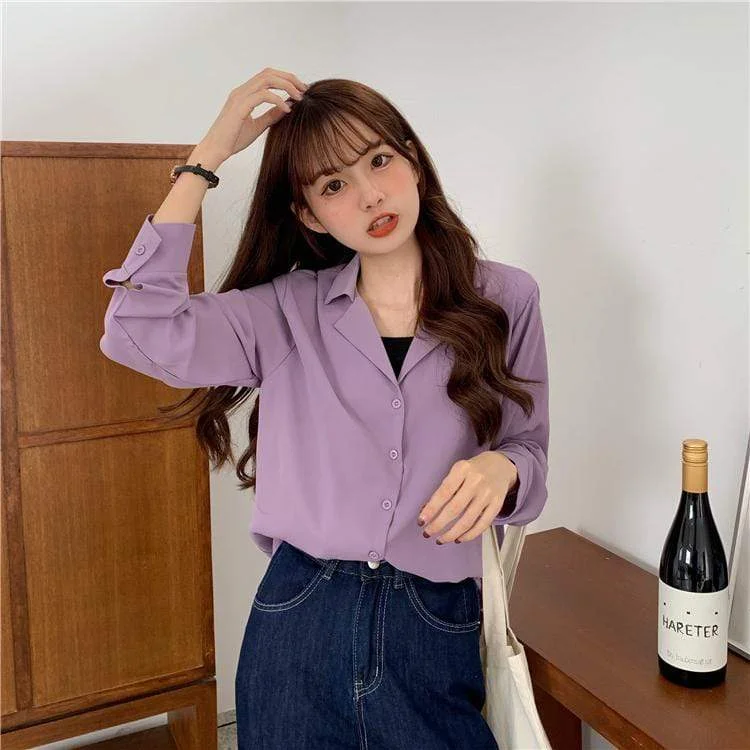 Women's Cute Solid Color Long Sleeved Shirts