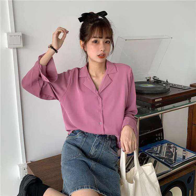 Women's Cute Solid Color Long Sleeved Shirts