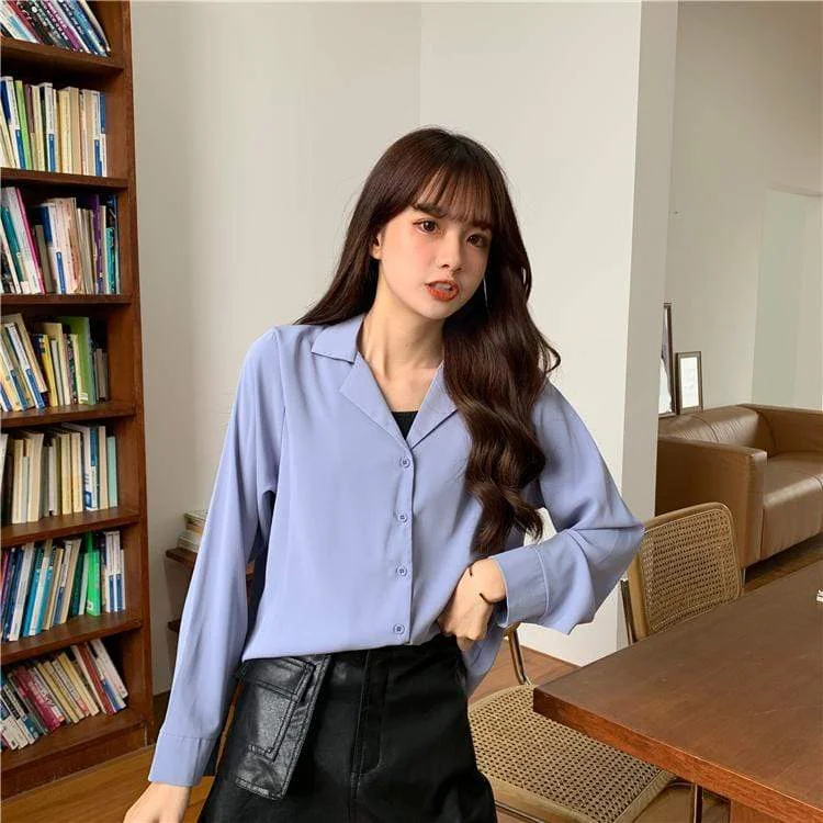 Women's Cute Solid Color Long Sleeved Shirts