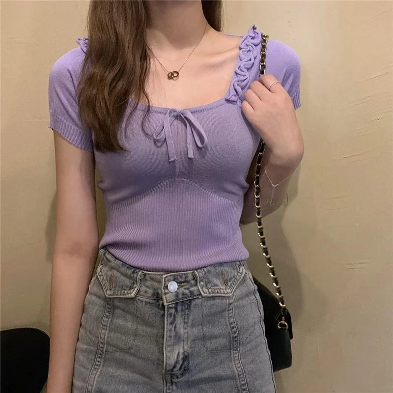 Women's Cute Solid Color Square Collar Shirts