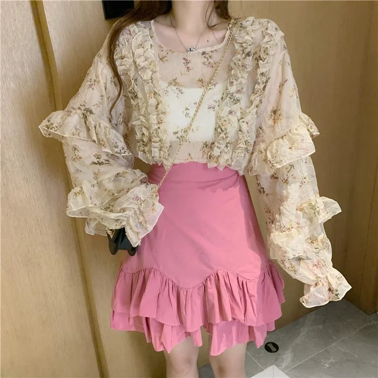 Women's Floral Long Sleeved Chiffon Shirt