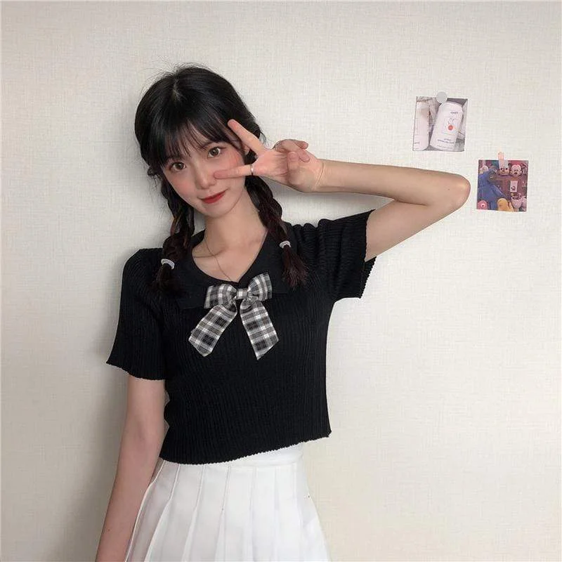 Women's Harajuku Bowknot Slim Fitted Kintted Shirts