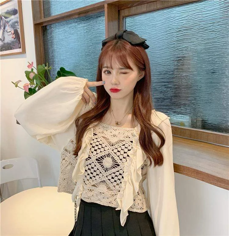 Women's Harajuku Lace Hollow Out Chiffon Shirts