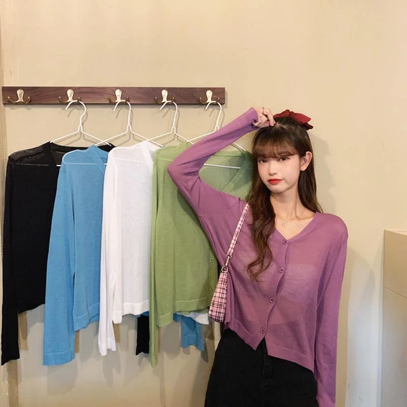 Women's Harajuku Pure Color V-neck Kintted Shirts