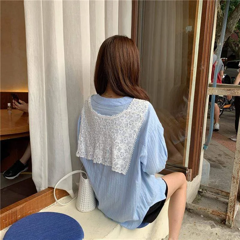 Women's Harajuku V-neck Lace Shawl Shirts