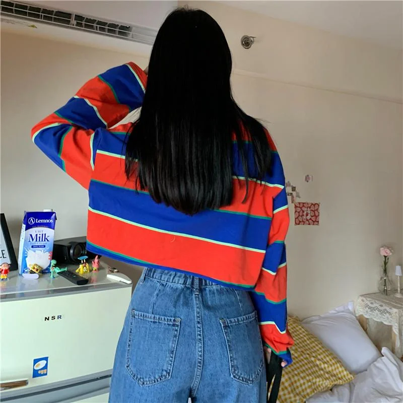 Women's Harajuku Wide Stripes Long Sleeved Shirts