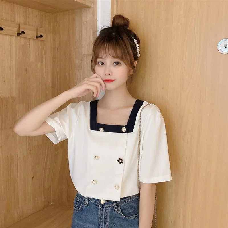 Women's Kawaii Double Breasted Square Collar Shirts