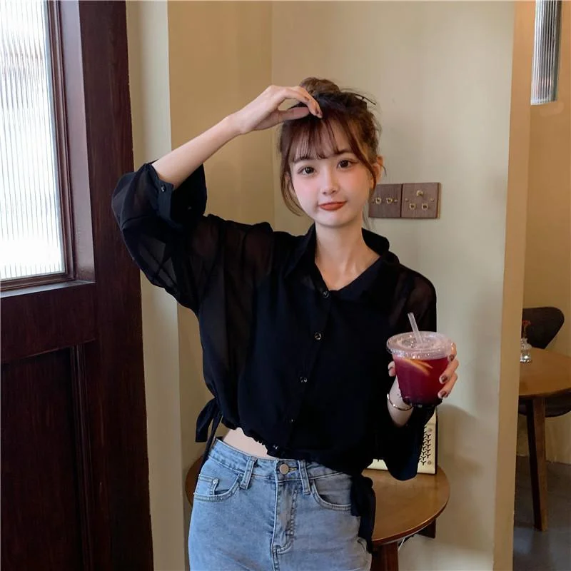 Women's Kawaii Long Sleeved Sheer Shirts