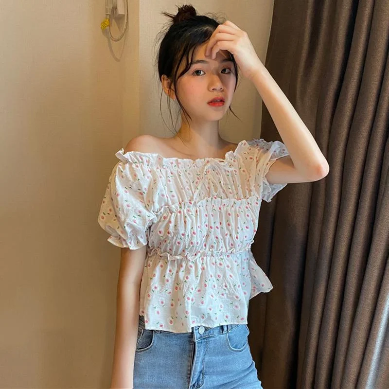 Women's Kawaii Off The Shoulder Floral Shirts