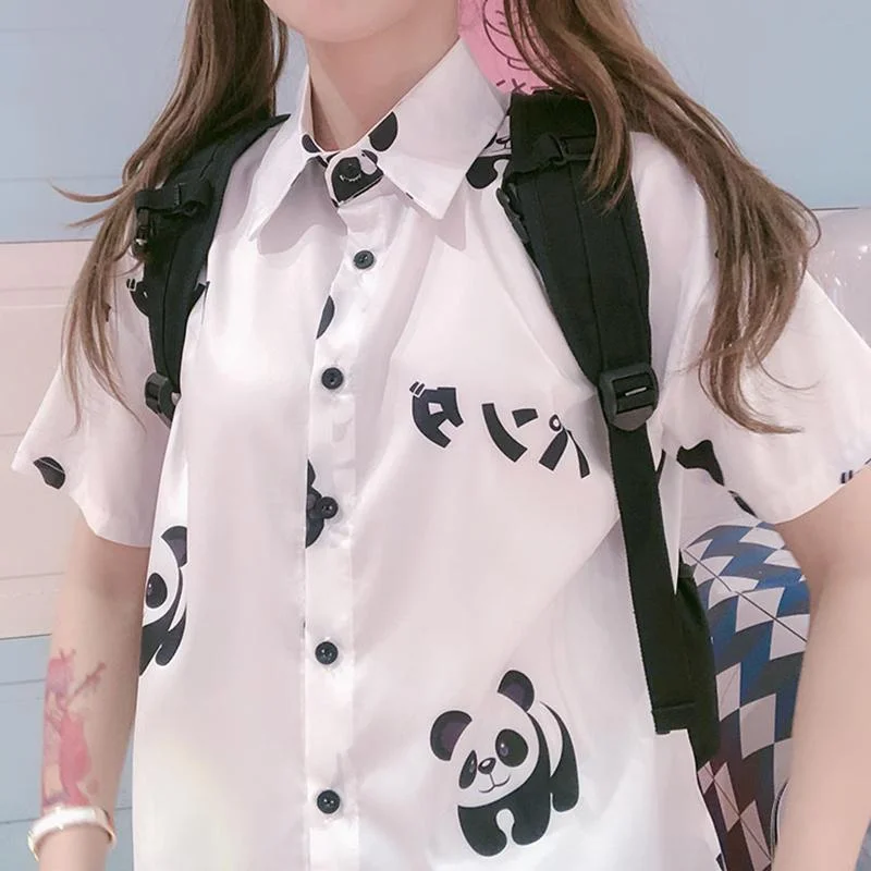 Women's Kawaii Panda Printed Chiffon Shirts